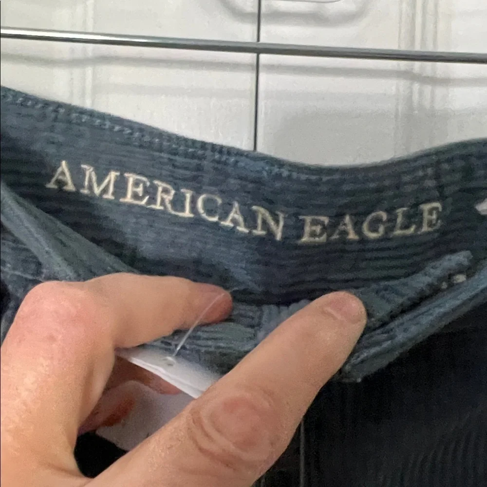 American Eagle Dusty Blue Corduroy mini skirt Zipper Front size 8 NEW